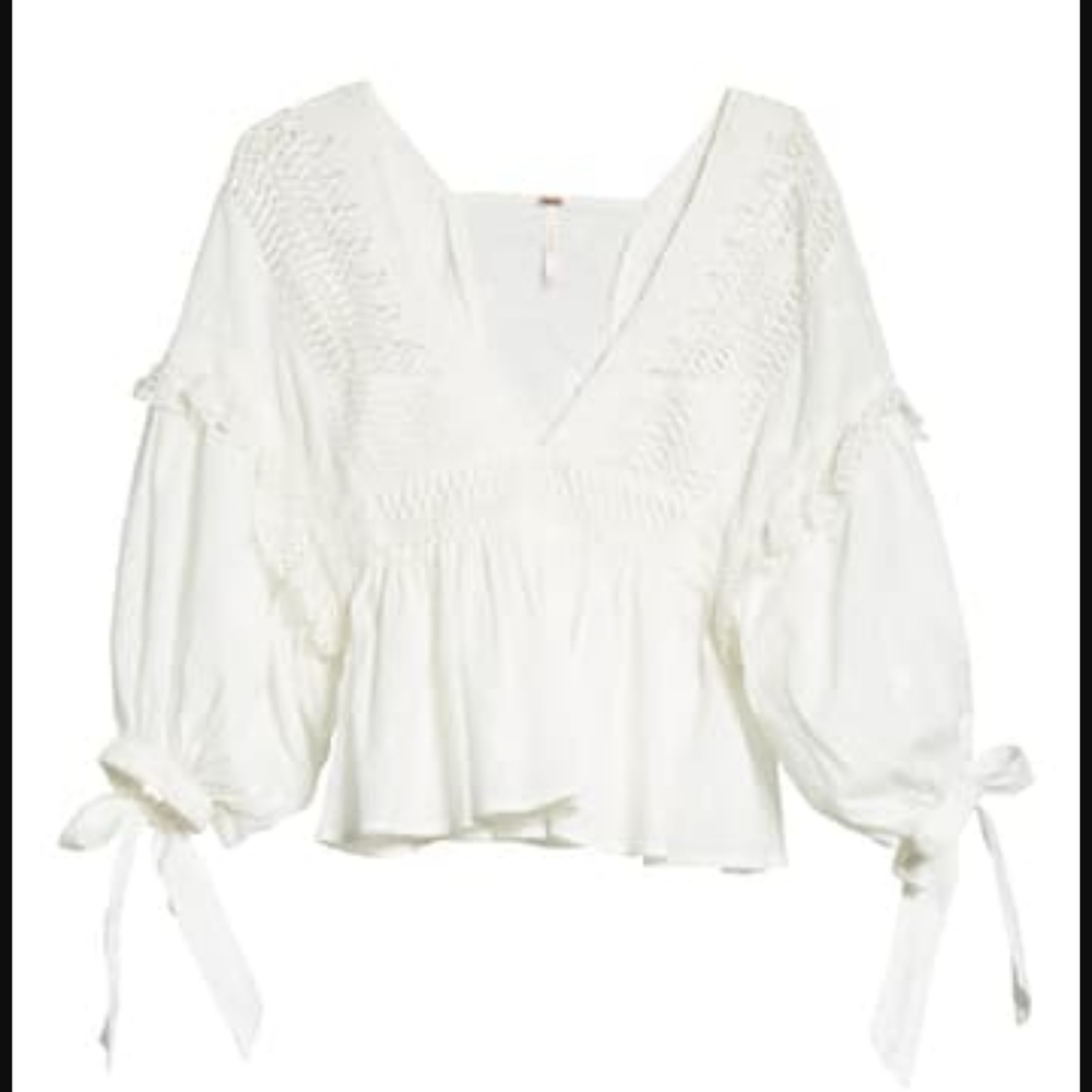 Free People Drive You Mad Blouse Cotton Lacey Embroidered Ivory Size Md & Lg NWT - Picture 11 of 16